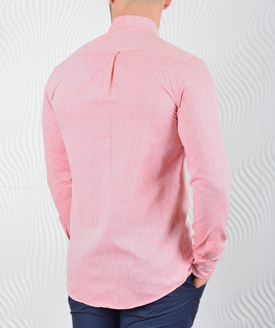 Мъжка ленена риза цвят диня