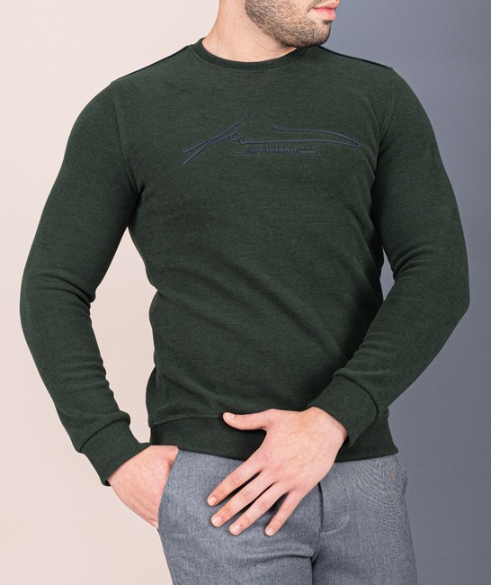 Мъжка плътна зелена блуза с надпис