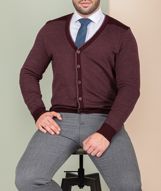 Мъжка плетена жилетка тип меланж цвят бордо