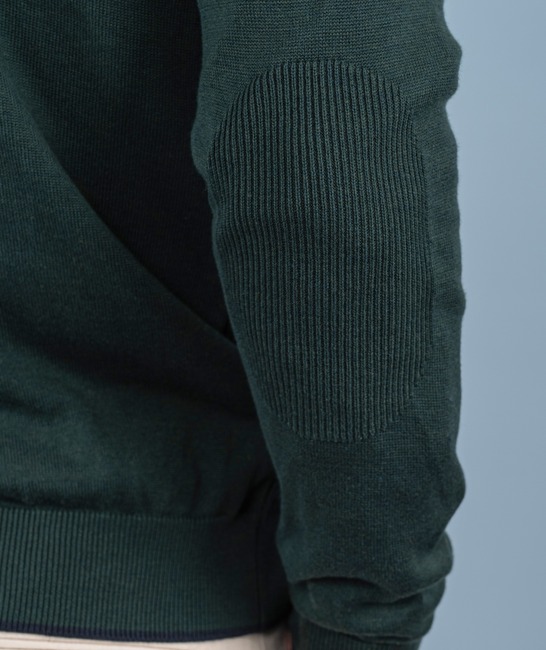 Мъжки тъмно зелен пуловер на ивици с цип