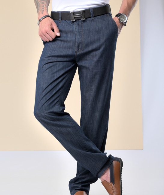 Мъжки тъмно син дънков панталон модел италиански джоб