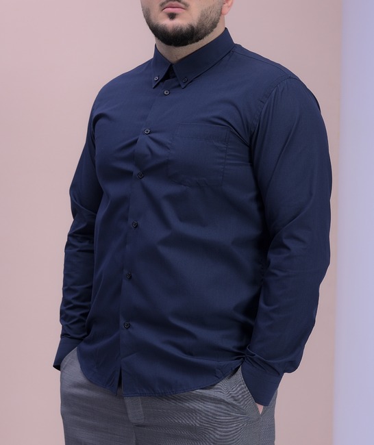 Официална батална мъжка риза в тъмно синьо с джоб