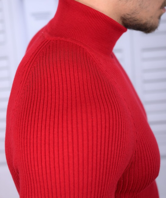 Мъжко еластично поло по тялото цвят червен
