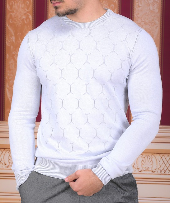 Фин мъжки сиво бял пуловер на ромбоиди