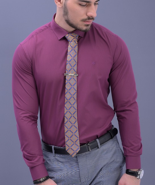 Мъжка луксозна риза цвят вишна