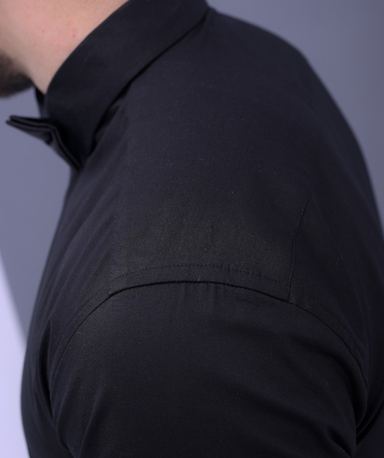 Черна мъжка официална риза със скрито закопчаване