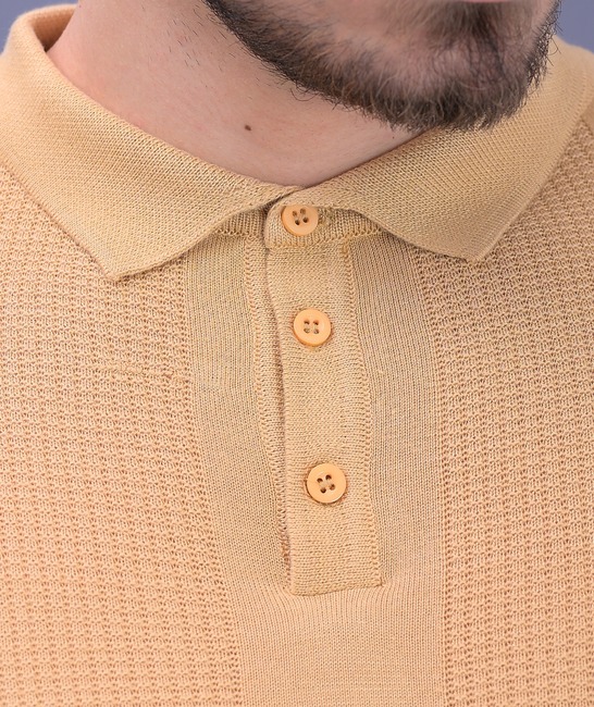 Памучна поло блуза с къс ръкав мъжка в цвят грочица