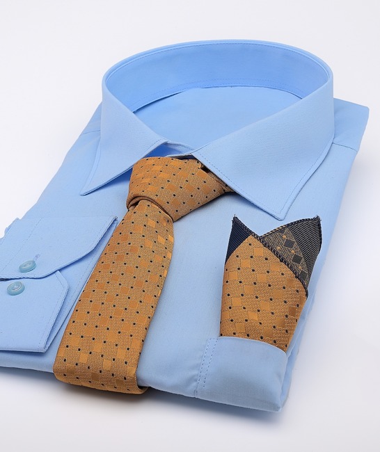 Premium вратовръзка цвят горчица на квадрати