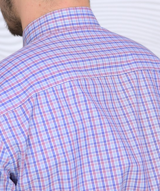 Карирана мъжка риза с джоб в синьо и бордо