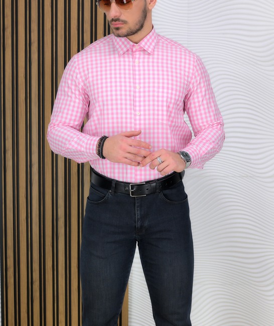 Карирана Regular Fit риза в розово и бяло с джоб