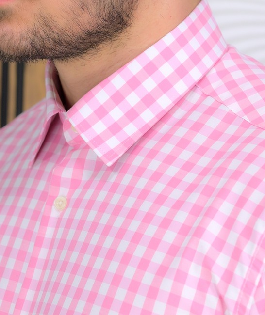 Карирана Regular Fit риза в розово и бяло с джоб